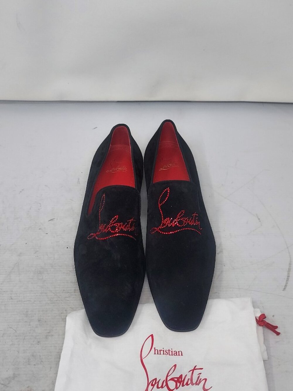 CHRISTIAN LOUBOUTIN Black Dandelion Strass Suede Logo Loafer